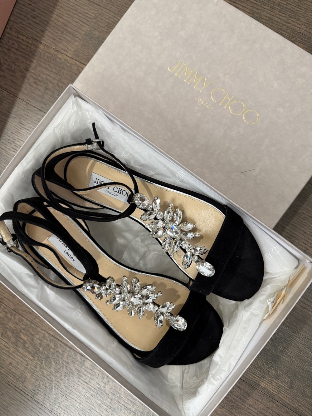 Jimmy Choo Black Crystal-Embellished Strappy sandals 37.5